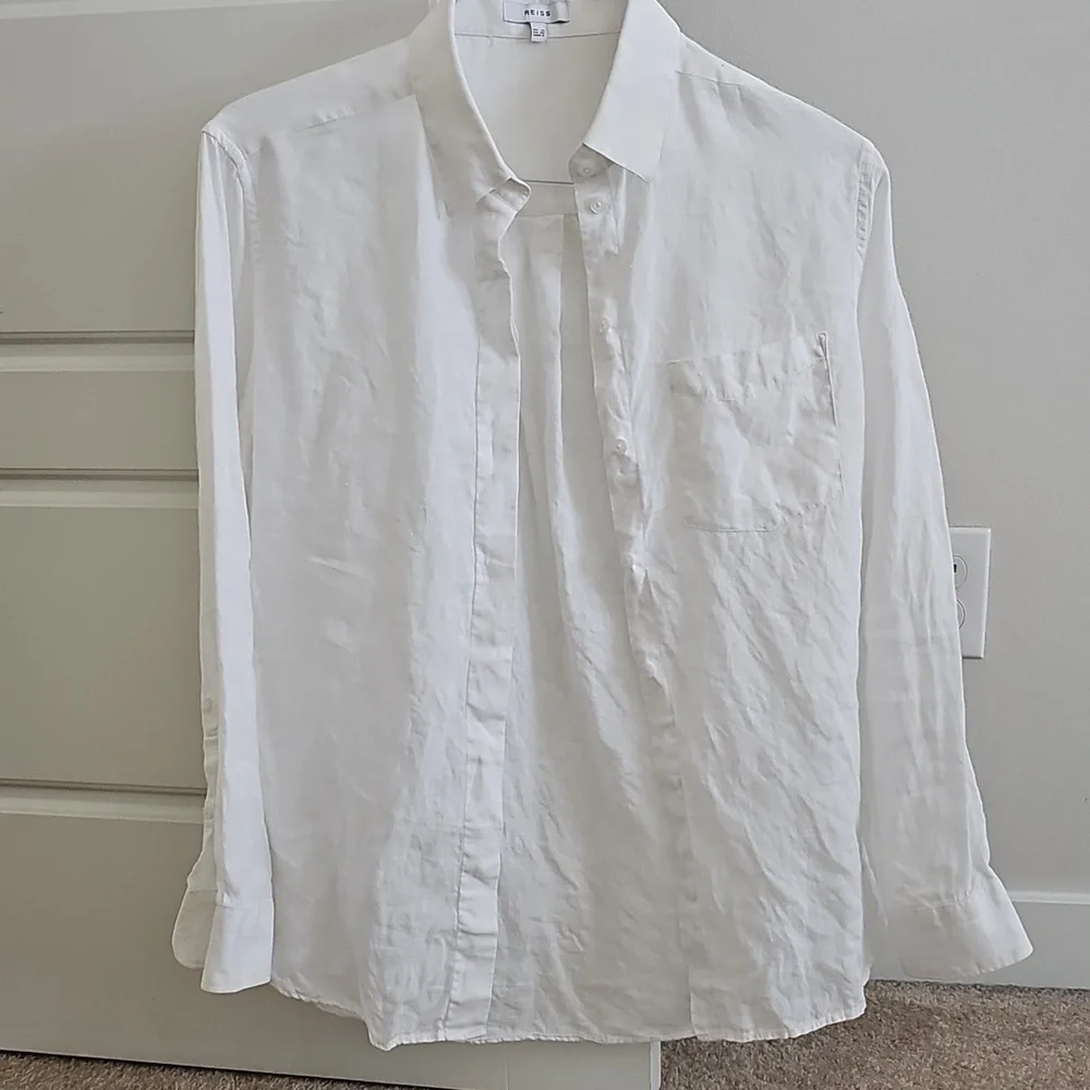 REISS Campbell 100% Lightweight Linen Button Down Shirt USA 6 - Picture 2 of 4